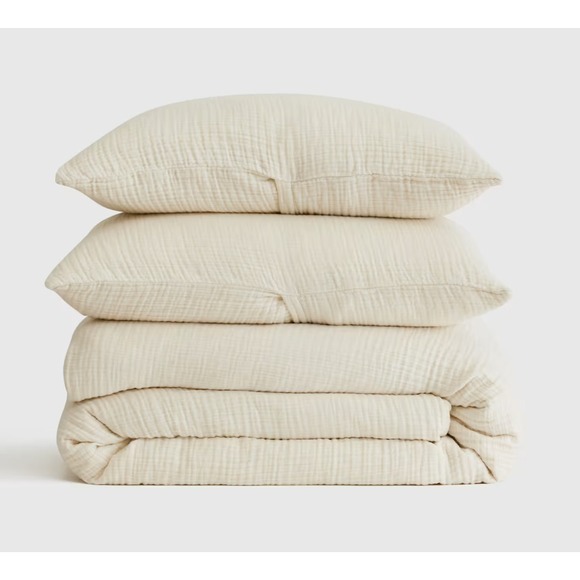 NWOT Quince King Airy Gauze Duvet Cover Set Cream White Organic Cotton 2 Shams - Picture 2 of 10